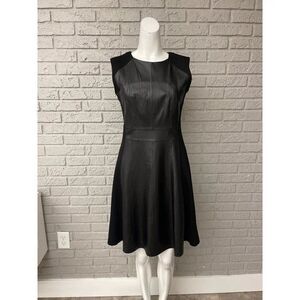 My Tribe Women Black Ponte Knit & Leather Panel Fit & Flare Dress Size M